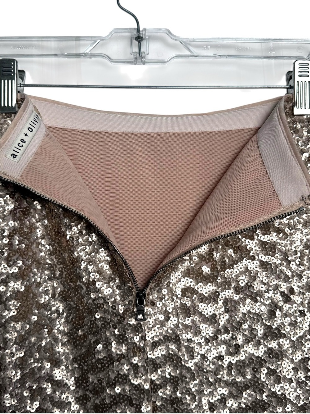 Alice + Olivia Sequin Cropped Top Pencil Midi Skirt Set Size 2 Champagne Gold - Picture 12 of 15